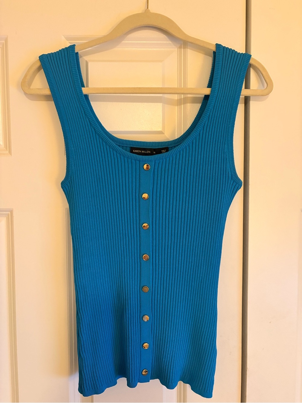 Karen Millen Turquoise Snap Detail Ribbed Knit Tank